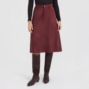 Universal Thread Women's Faux Suede Knit Midi A-Line Skirt, Brick Red Size M